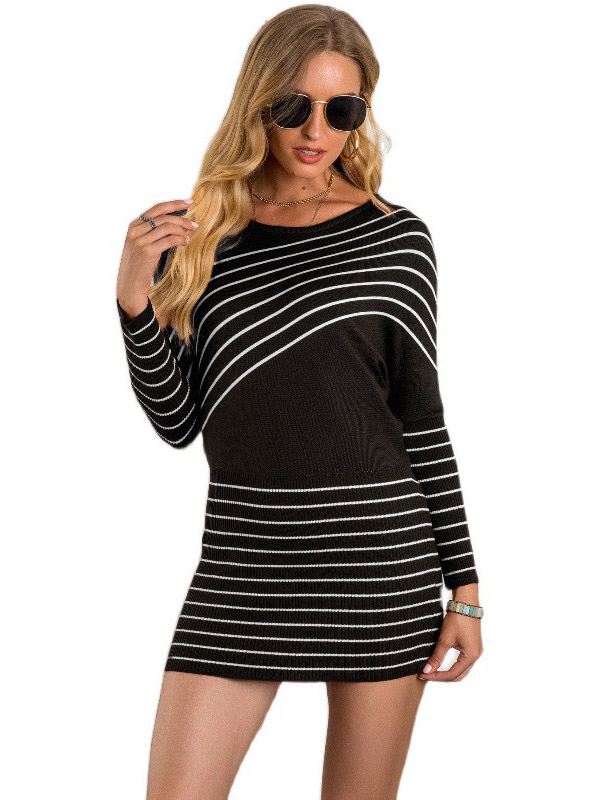 Black Striped Knitted Mini Dress