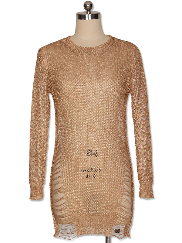 Golden Hollow Out Knitted Mini Dress