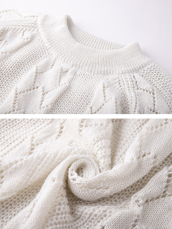 White Round Neck Hollow-carved Details Knit Dresses