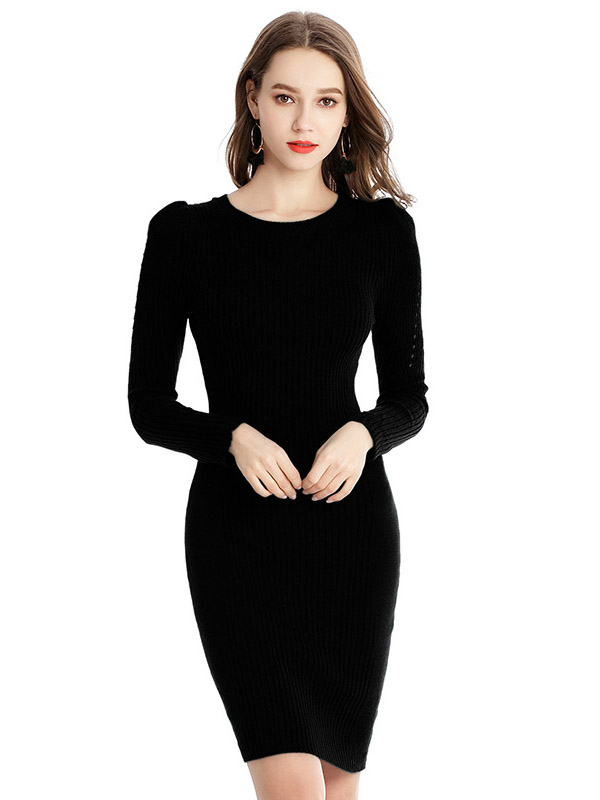 Black Sexy Bodycon Midi Knit Dresses