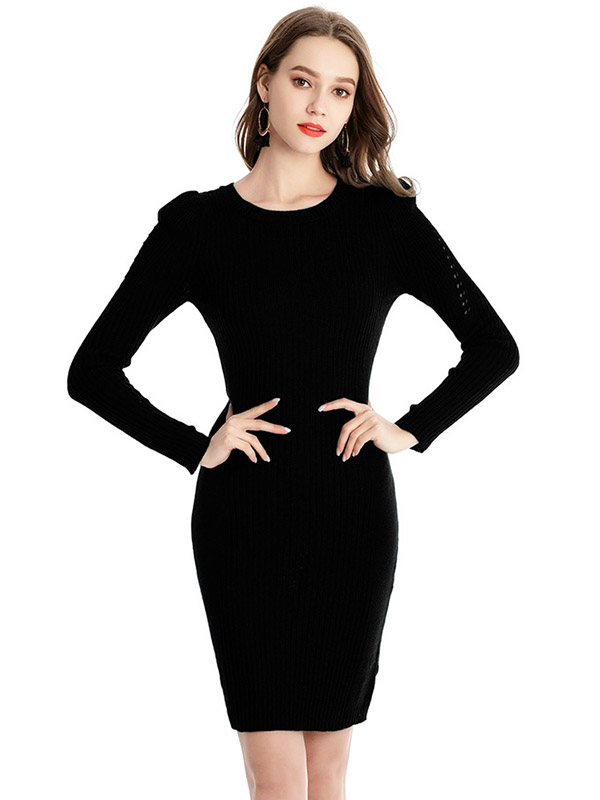 Black Sexy Bodycon Midi Knit Dresses