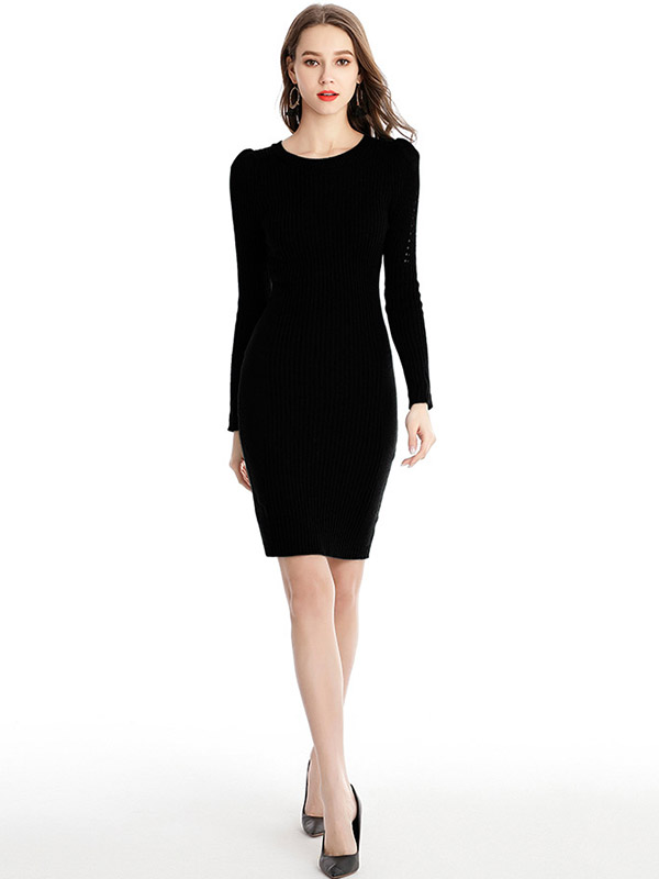 Black Sexy Bodycon Midi Knit Dresses