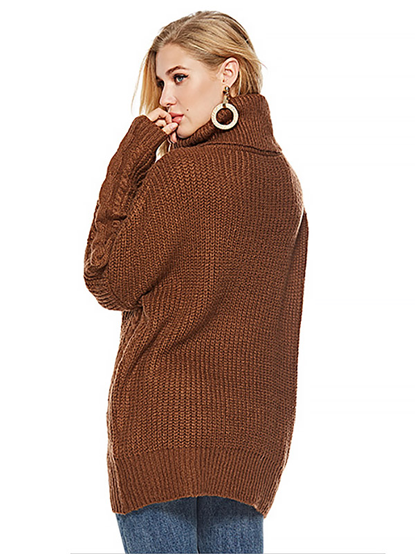 Camel Oversized Funnel Neck Knit Dresses