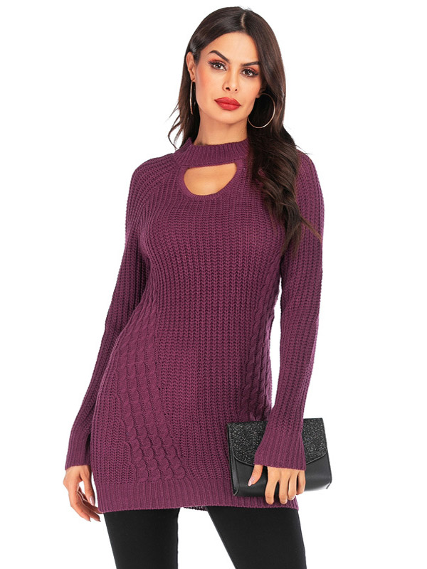 Red Cutout Crew Neck Bodycon Knit Dresses