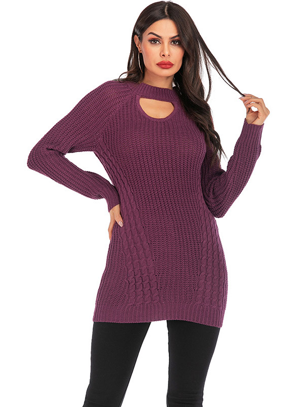 Red Cutout Crew Neck Bodycon Knit Dresses