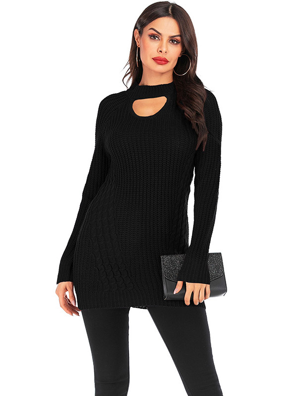 Black Cutout Crew Neck Bodycon Knit Dresses