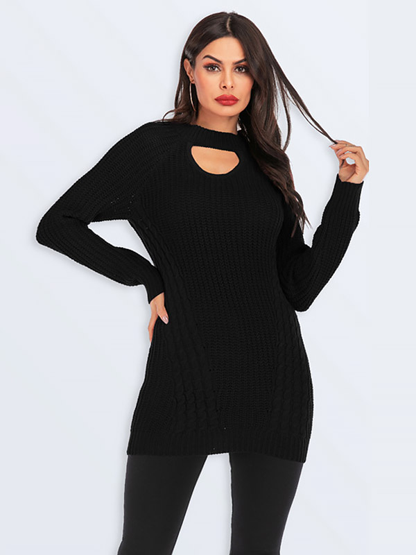 Black Cutout Crew Neck Bodycon Knit Dresses