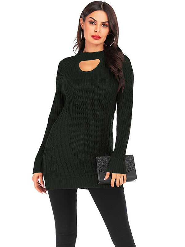 Green Cutout Crew Neck Bodycon Knit Dresses