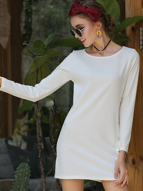 White Minimalism Bodycon Knit Dresses