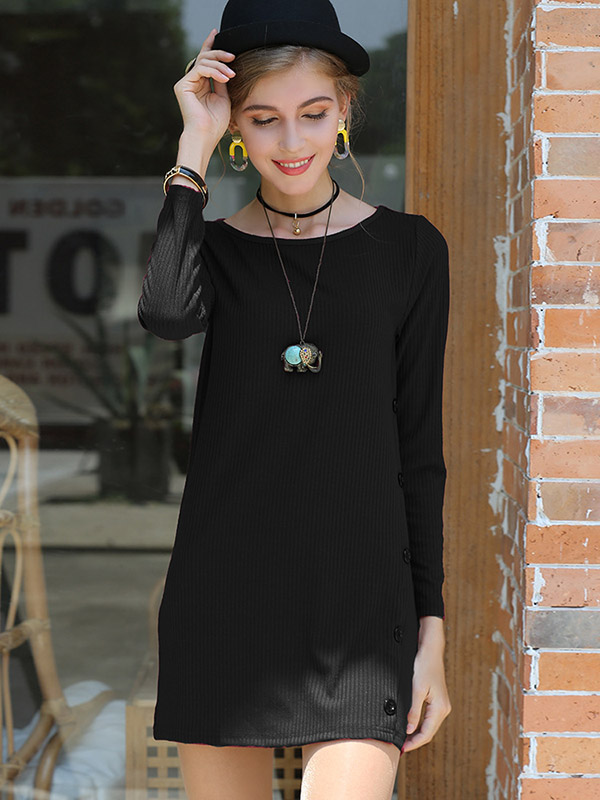 Black Minimalism Bodycon Knit Dresses