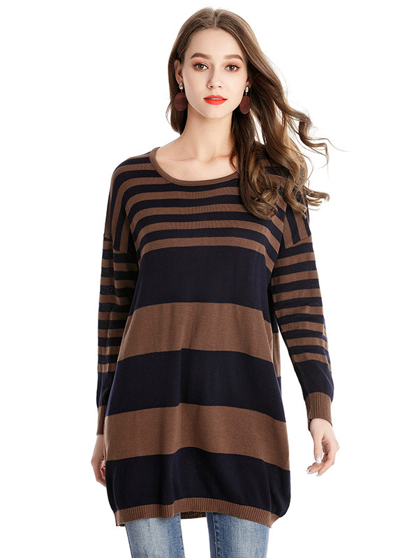 Multicolored Loose Fit Knit Dresses With Stripes