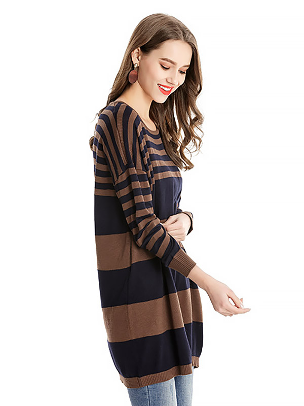 Multicolored Loose Fit Knit Dresses With Stripes