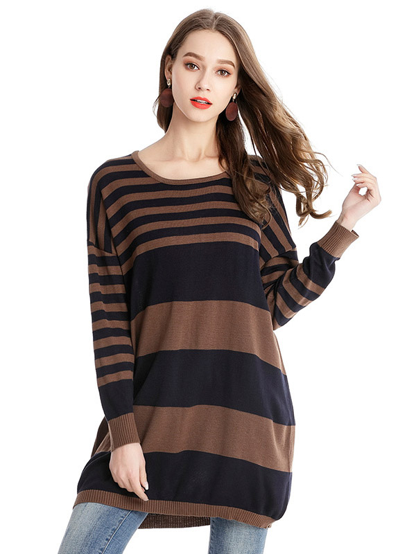 Multicolored Loose Fit Knit Dresses With Stripes