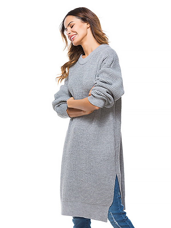 Grey Oversized Two Sides Split Knit Dresses