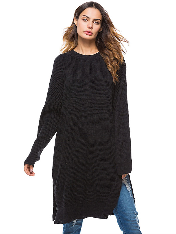 Black Oversized Two Sides Split Knit Dresses