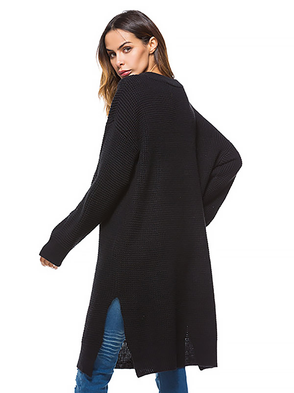 Black Oversized Two Sides Split Knit Dresses