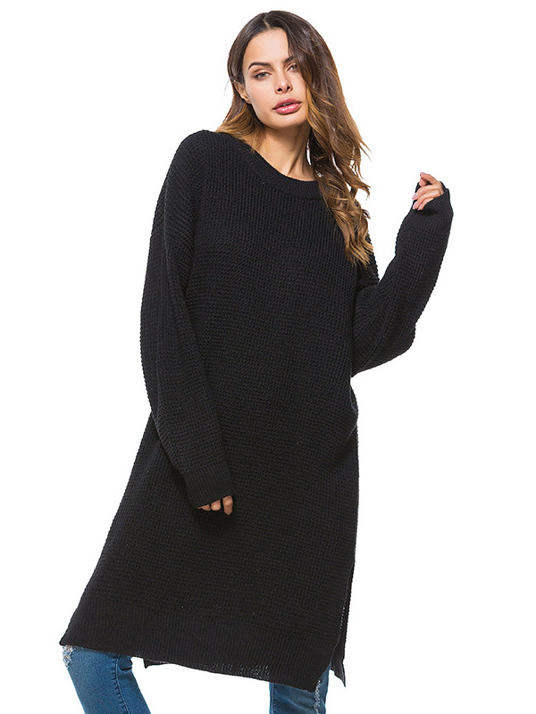 Black Oversized Two Sides Split Knit Dresses