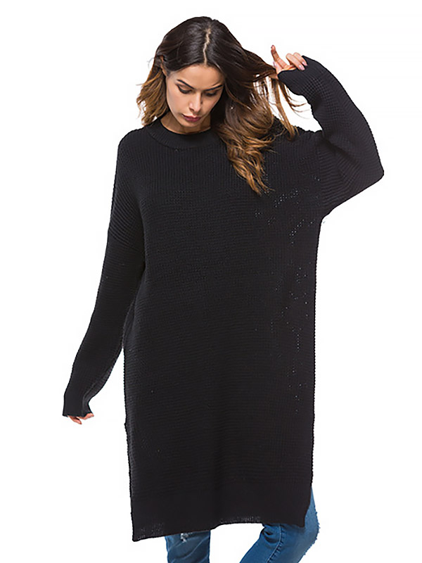 Black Oversized Two Sides Split Knit Dresses