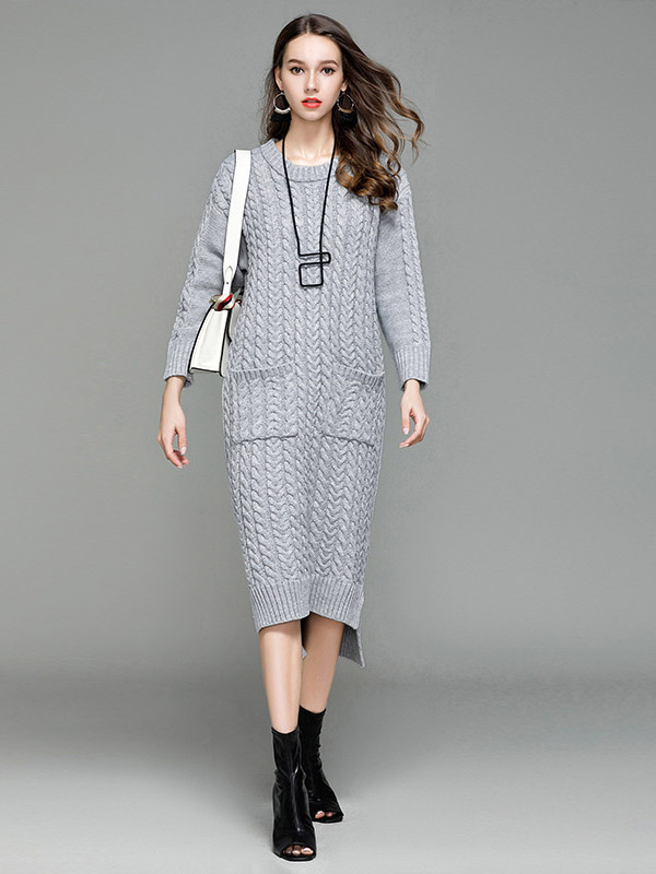 Grey Oversized Heavy Maxi Knit Dresses