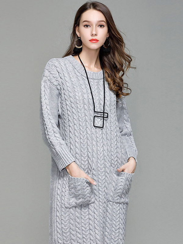 Grey Oversized Heavy Maxi Knit Dresses