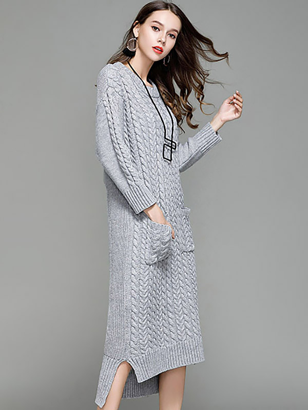 Grey Oversized Heavy Maxi Knit Dresses