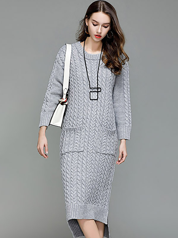 Grey Oversized Heavy Maxi Knit Dresses