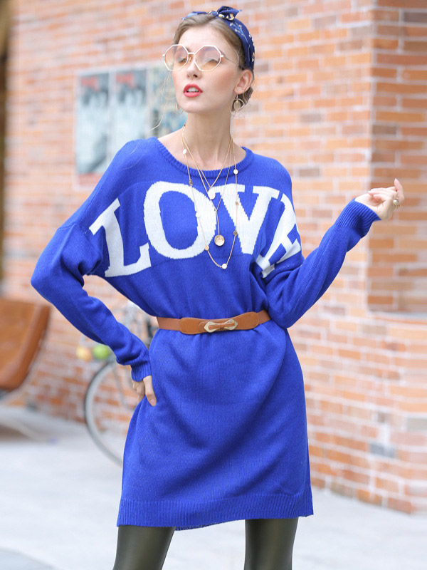 Blue LOVE Oversized Knit Dresses