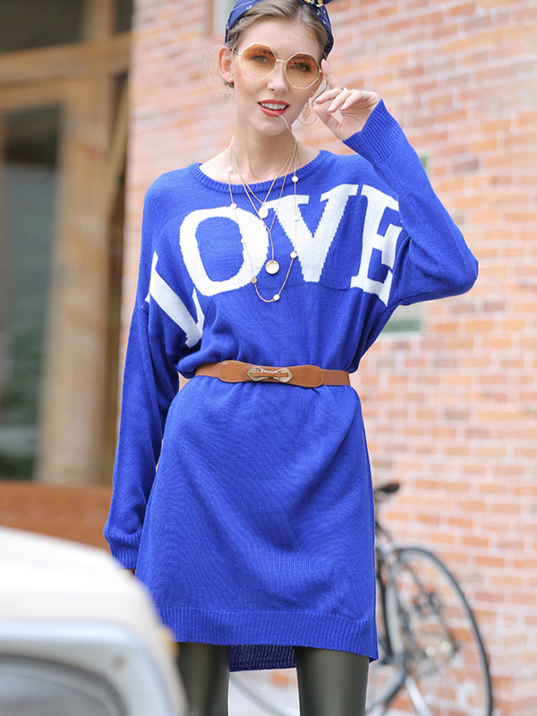 Blue LOVE Oversized Knit Dresses