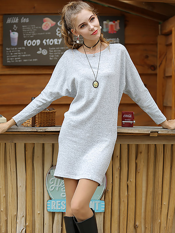 Grey Round Neck Bodycon Knit Dresses