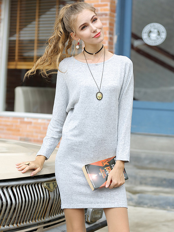 Grey Round Neck Bodycon Knit Dresses