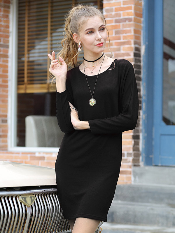 Black Round Neck Bodycon Knit Dresses