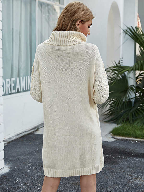 Beige Hollow-carved Design Oversized Knit Dresses