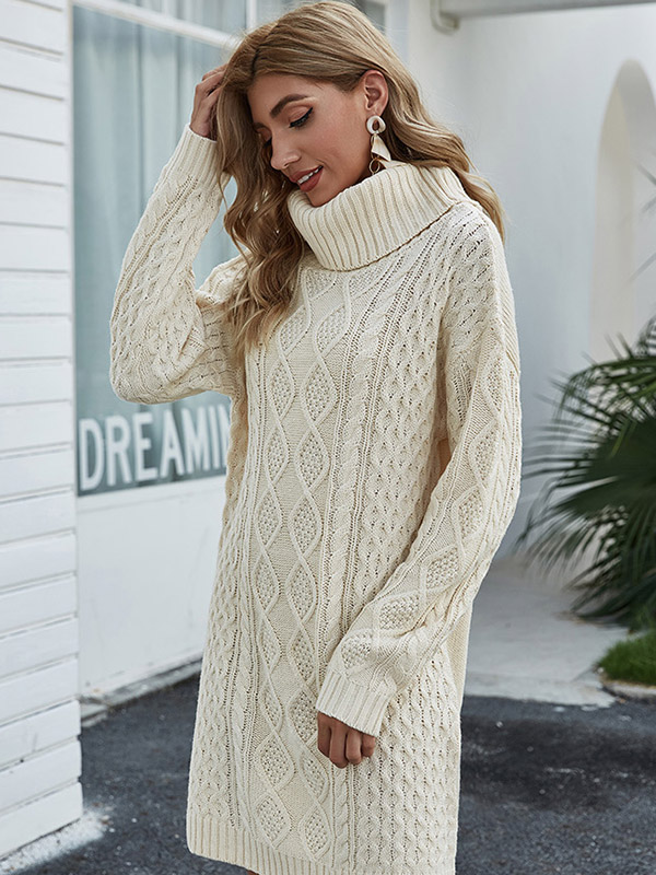 Beige Hollow-carved Design Oversized Knit Dresses