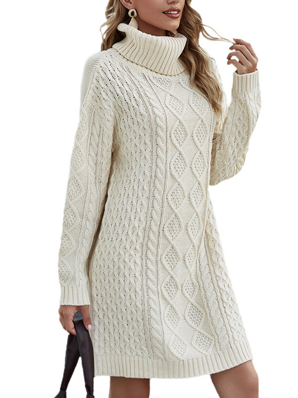 Beige Hollow-carved Design Oversized Knit Dresses