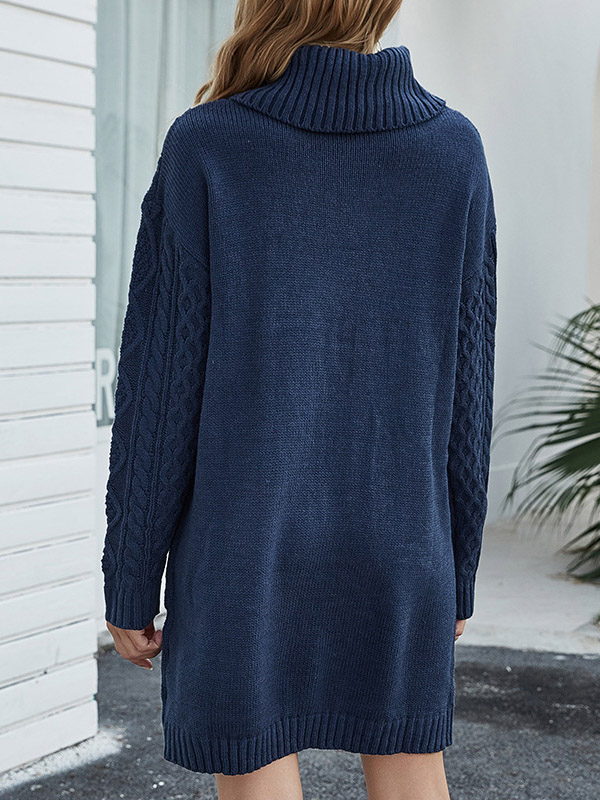 Navy Blue Hollow-carved Design Oversized Knit Dresses