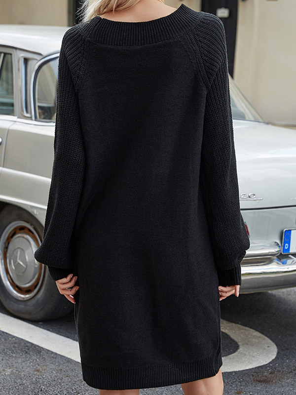 Black Comfortable Round Neck Knit Dresses