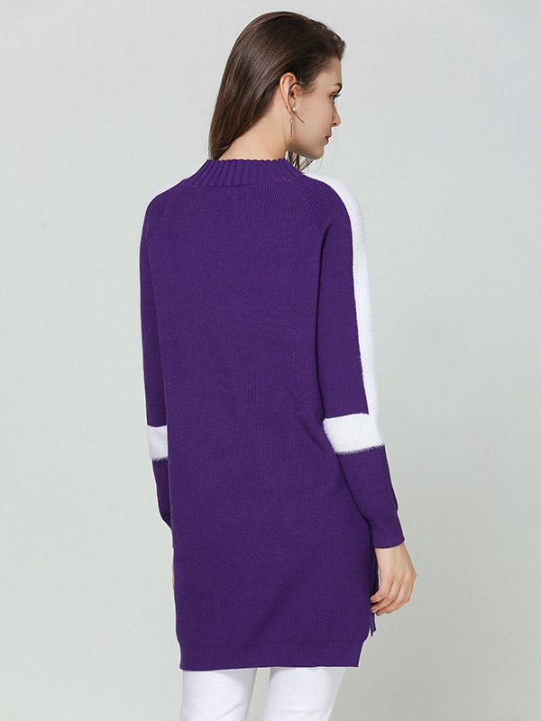 Purple Round Neck Shift Sweater Dress