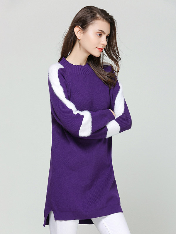 Purple Round Neck Shift Sweater Dress