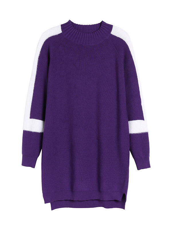 Purple Round Neck Shift Sweater Dress