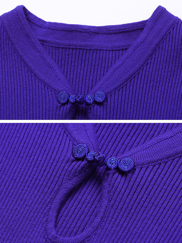 Purple Round Neck A-line Knitted Dress