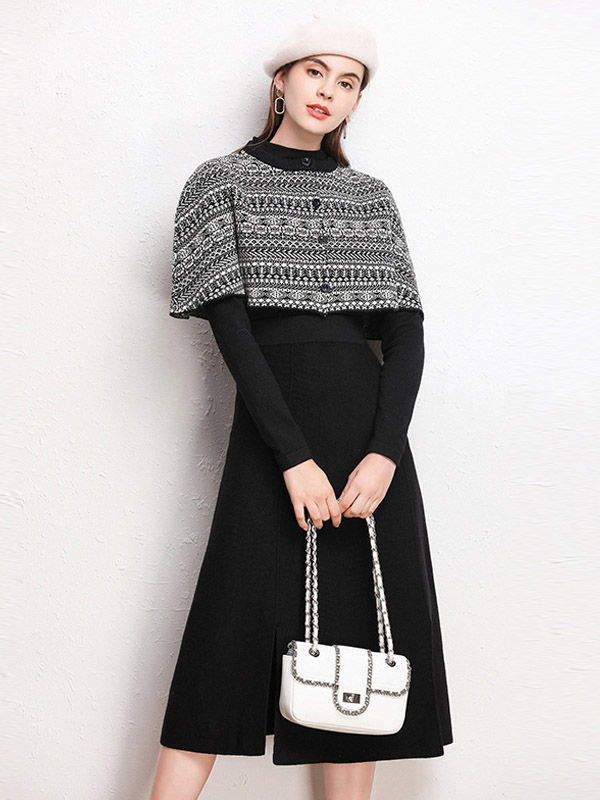 Black Knit Top & Skirt with Cape