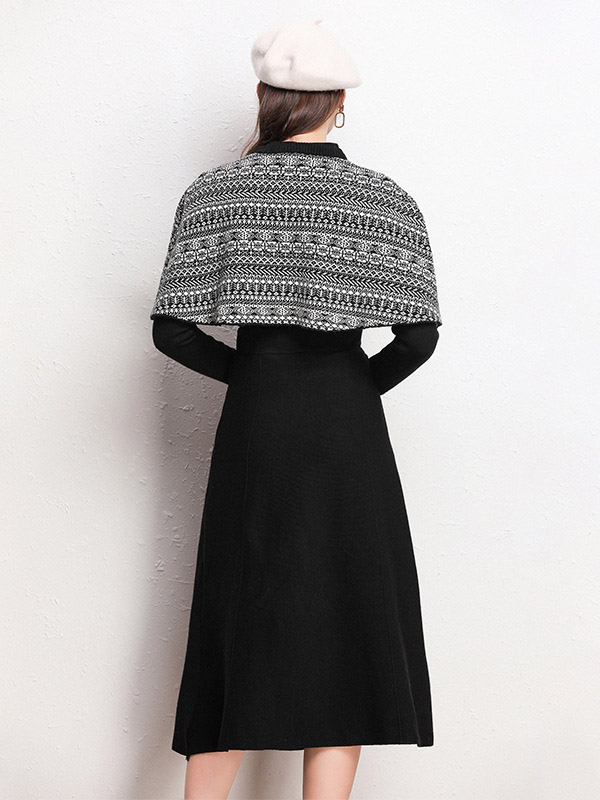 Black Knit Top & Skirt with Cape