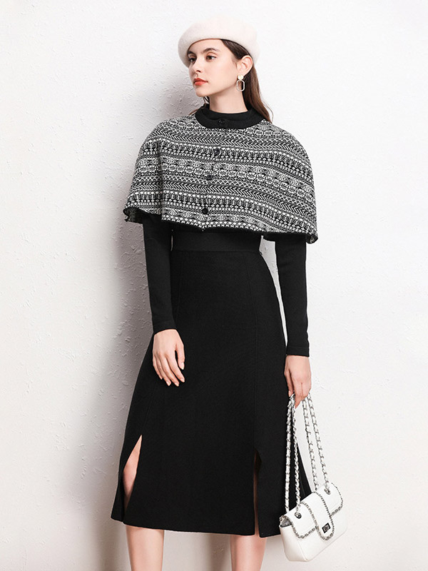 Black Knit Top & Skirt with Cape