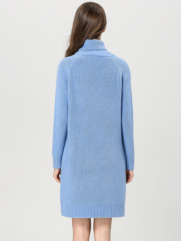 Blue High Neck Shift Knitted Dress