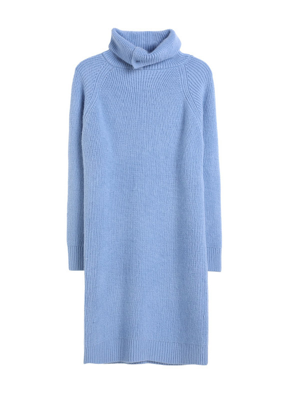 Blue High Neck Shift Knitted Dress