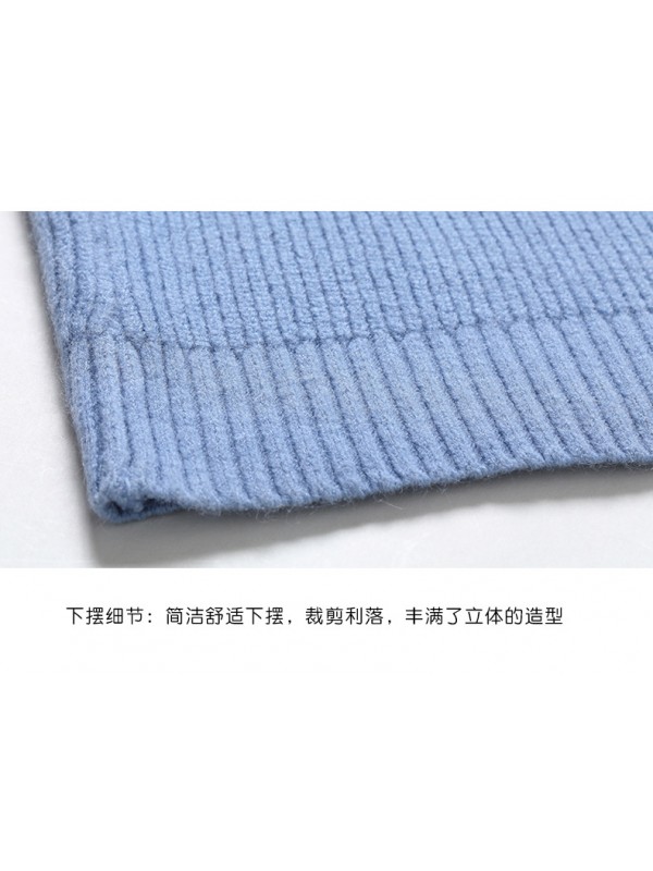 Blue High Neck Shift Knitted Dress