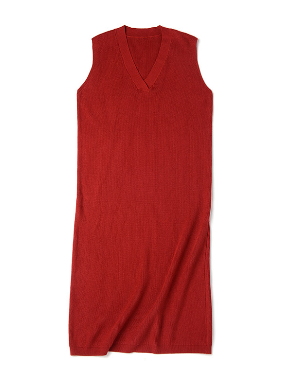 Red V Neck Vest Knit Dress