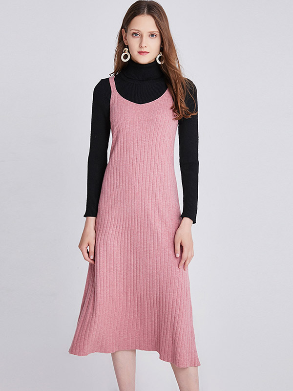 Pink Strap Knit Midi Dress