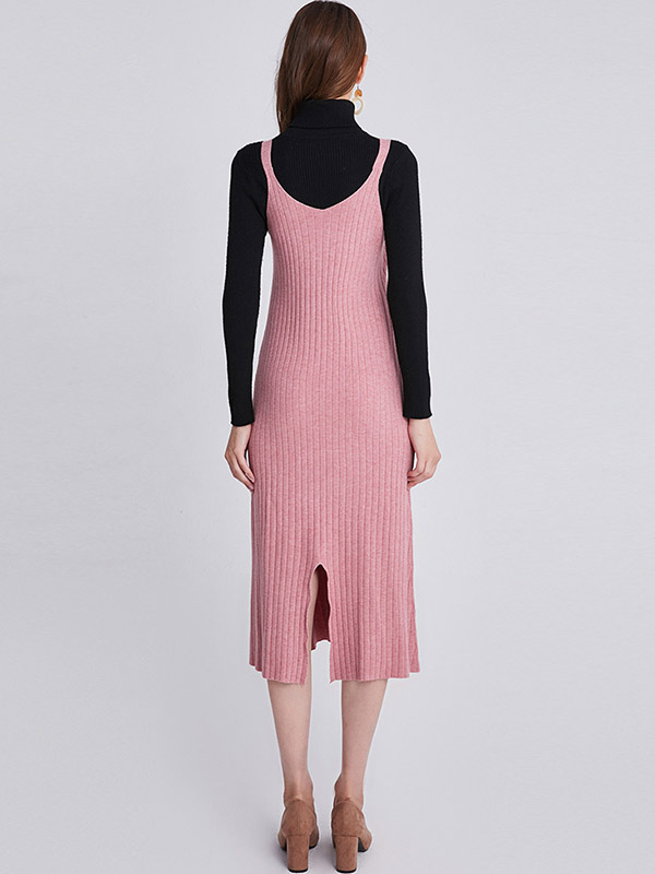 Pink Strap Knit Midi Dress