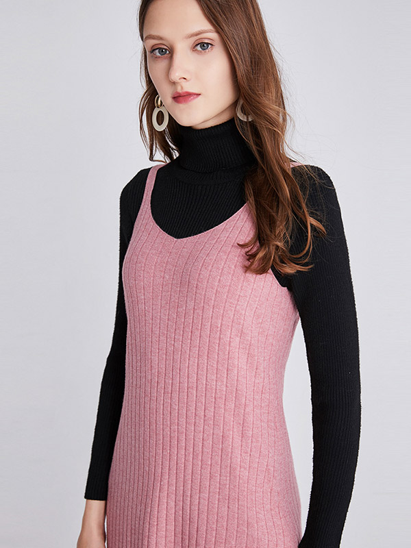 Pink Strap Knit Midi Dress